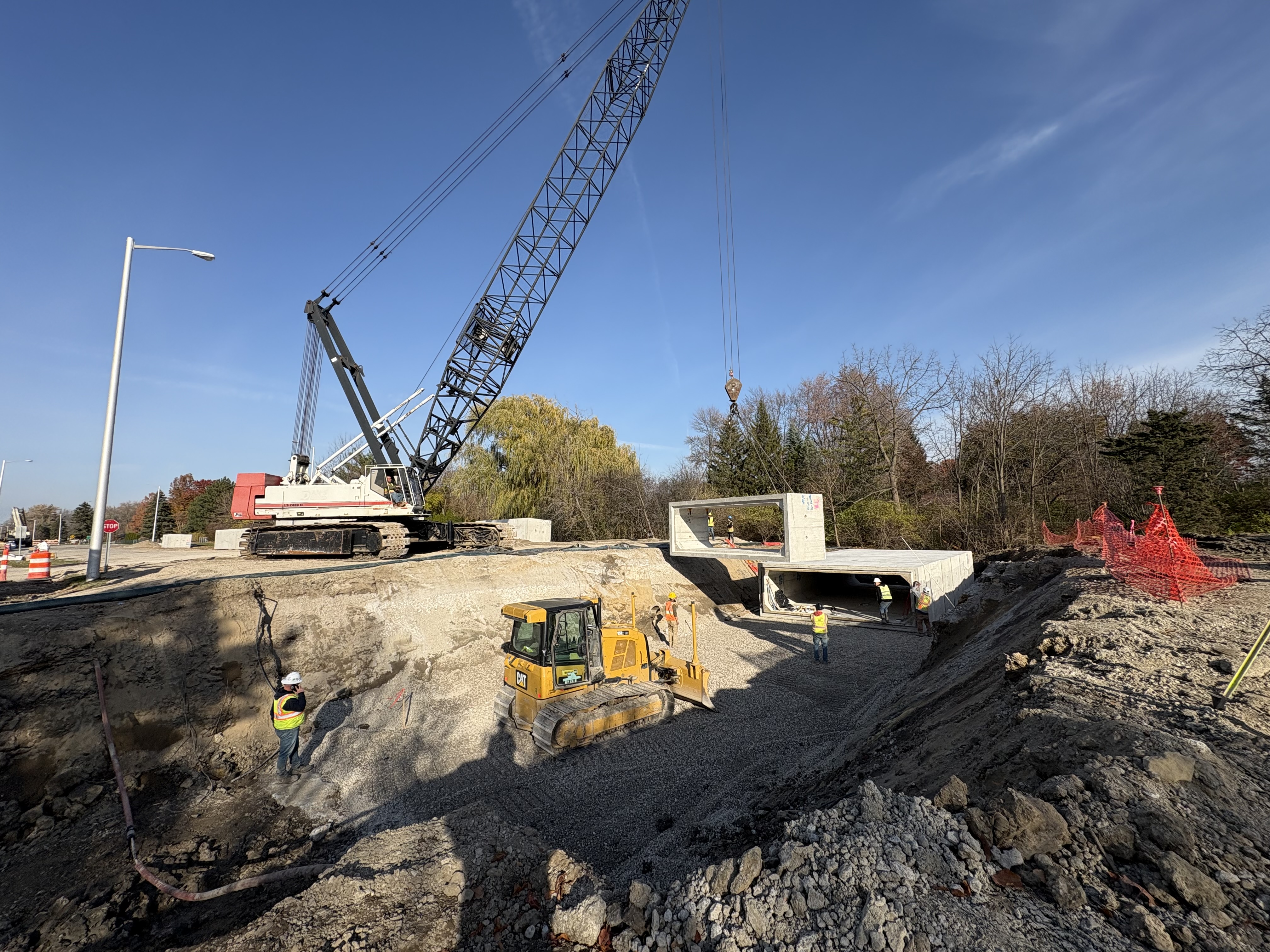 Installing a concrete basin at a civil construction site